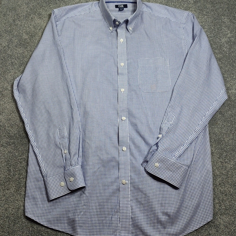 Cutter & Buck Shirt Mens XL Blue Gingham Check Golf Preppy Long Sleeve Casual